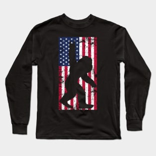 Patriotic Myth: Retro Bigfoot Meets July 4th Long Sleeve T-Shirt